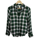 H&M Women’s Plaid Button Down Beetle Beaded Embellished Top Green/White 4 Photo 3