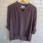 Antonio Melani Truly Beautiful Silk Blouse V Neck Charcoal Button Sleeves M Photo 11