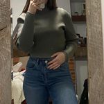 Babaton Grey Ribbed Mock Neck Tie Back Sweater Photo 1