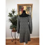 Loft  Small Cozy Square Neck Shift Dress Black White Pullover Stretch Long Sleeve Photo 2