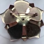 Vintage Metal Layered Flower Brooch and Ear Clips Red 2 1/4" x 2 1/4" + 1.5" Set Photo 3