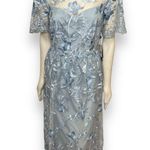 Adrianna Papell Light Blue Embroidered Mesh Illusion Floral Lace A-line Gown NWT Photo 3