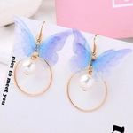 Butterfly Pearl Drop Dangle Earrings Photo 2