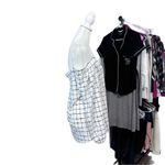 Mine Off The Shoulder White & Black Grid Pattern Long Sleeve Top Size Medium Photo 1