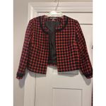 Karl Lagerfeld  Paris Tweed Open Front Blazer Women Size Medium Black Red Jacket Photo 4