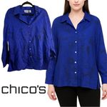 Chico's  Vintage Royal Blue Silk Linen Blend Button-Down Shirt L Photo 1