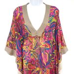 Anthropologie Vibrant Bold Paisley Floral Print Sheer Swim Cover Up Kaftan Tunic Top Shirt Photo 3