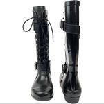 BCBGMAXAZRIA Women's Black Willis Lace Up Rubber Boots Leather Straps Size 6 Photo 10