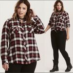 Torrid Pink Black White Plaid Flannel Button Up Long Sleeve Camp Shirt Size 2X Photo 1