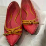Christian Dior Patent Leather Flats 38 US 7.5 Coral Yellow Bow Logo Pointed Toe Photo 3