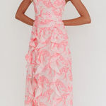 Selfie Leslie NWT Serif Ruffle Trim Split Maxi Dress in Pink Floral Size Medium Photo 0