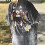 Entro XL Gray Velvet Kimono Bright Floral Embroidery Boho Bohemian Whimsigoth Photo 0