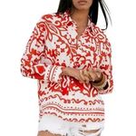 ZARA  Women's Red And White Printed Long Sleeve Shirt Size S Photo 0