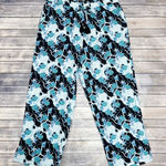 Talbots  Seashell Straight Leg Crinkled Woven Beach Pants Blue Green Large Cotton Photo 0