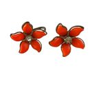 American Vintage Vintage Cira 1950 - 1960 Orange Flower Screw Back Earrings Photo 2