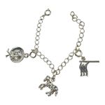Vintage Silver Plate CHARM BRACELET 6" Horse American Flag Derby Hat Charms Photo 2