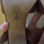 Anthropologie Tabitha Open Toe Heels Aztec Print Suede Brown Ankle Wrap Size 38 Photo 8
