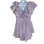ASOS LUXE Plunge Triple Ruffle Romper In Lilac Gingham Organza Worn Once Size 10 Photo 5