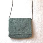 Francesca's Beaded Metal Chain Handbag Green Cotton Retro Photo 8