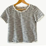 Green Envelope Striped Cropped Fringe Edge Top Shirt SZ S Black Photo 0