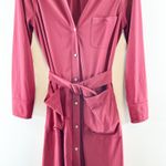 J.Crew  Long Sleeve Belted Midi Shirt Dress Maroon Burgundy Red Medium Petite Photo 4