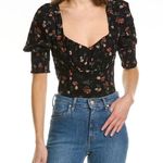 Allison New York NWT Melody Top In Floral Black Smocked Back Bodice XS Photo 7