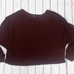 SheIn Burgundy / Wine Waffle Texture Fabric Long Sleeve Crop Loose Fit Blouse Photo 3
