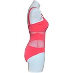 Carmen Marc Valvo  Swimwear One Piece Asymmetric Mesh Cutout Pink 8 Photo 3