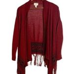 LA Hearts Cardigan Womens Small Open Burgundy with Fringe Small Photo 0