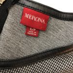 Merona Womens Top Pleated Faux Leather Trim Houndstooth Black White Size S Photo 2