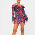 Pretty Little Thing  Multi Paisley Bardot Knot Detail Blazer Dress NWT Photo 2