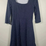 Nine Britton  Anabel Knit Square Neck Polka Dot Dress Size Small Navy Preppy Blue Photo 0
