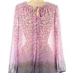 Lucky Brand Blouse Size Medium Long Sleeve Tie Neck Boho Floral Pink Purple Photo 0