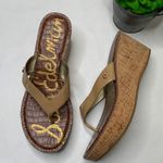 Sam Edelman Romy Tan Cream Camel Faux Patent Leather Wedge Sandal S-116 Sz 9.5 Photo 1