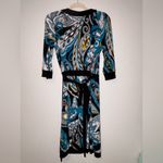 Alfani  Blue and Black Patterned Wrap Style Long Sleeve Dress Photo 3