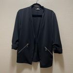 Maurice's  Blazer Jacket Coat Black Ruched Open Front V-Neck Zip Pocket Stretch M Photo 1