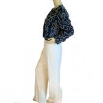 PATRA VINTAGE 1990'S BLUE & CREAM SATIN BLAZER WITH FAUX PEARL BEADING (10) Photo 5