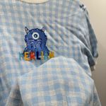 Ganni Blue Gingham Women's Knit Top with Cute Monster Print Photo 6