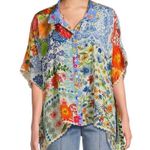 John Mark Printed Oversized Wire Collar Short Dolman Sleeve Top Sz S/M Blue Size M Photo 0