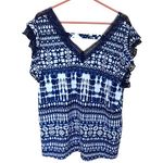 Bobbie & Brooks Bobbie Brooks 1X Plus Size Blue White Lace Cut Out Blouse Top Frill Short Sleeve Photo 0