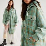 Free People Plaid Long Ruby Jacket Shacked Coat Sage Large Grunge Distressed Photo 2