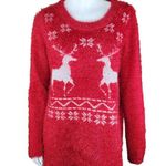 French Laundry Women's Large Fuzzy Ugly Christmas Sweater Reindeer Red Pullover Photo 0