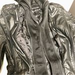 NWT Cinnie Black Faux Leather Hoodie Bomber Jacket Sweatshirt Layered Look sz L Size L Photo 8