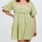 Abercrombie & Fitch  Emerson Mini Dress Size XL Poplin Puff Sleeve Green Ruched Photo 0