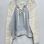 Vintage Havana Crochet Sweater Large Cropped Gray Beige Lace Up Boho Beach Photo 0