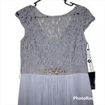 Adrianna Papell  4 silver short sleeve lace stretch tule gown wedding bridesmaids Photo 3