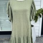 ZARA Cotton Ruffle Flutter Sleeve Mini Dress Natural Boho Khaki Travel Vacation XL Photo 0