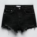 ZARA  Black High Waisted Cutoff Denim Shorts | Size 6 Photo 0