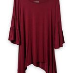 Annabelle small womens burgundy blouse shark bite hem round neck bell sleeve Red Photo 9