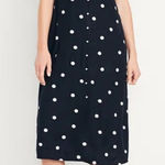 Old Navy NWT  Waist Defined Button Front Midi Dress in Navy Polka Dot - Size M Photo 0